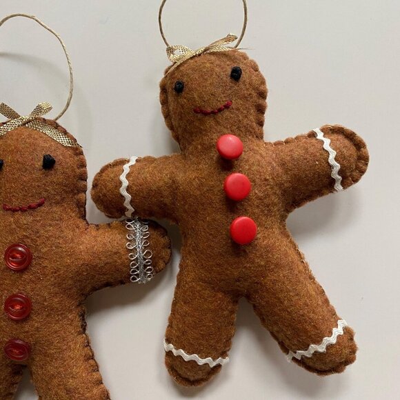 Gingerbread Man Christmas Tree Ornaments Handmade Felt Hand Stitched - Picture 3 of 5